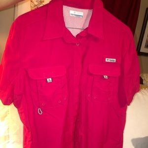 Bright pink women’s Columbia fishing shirt